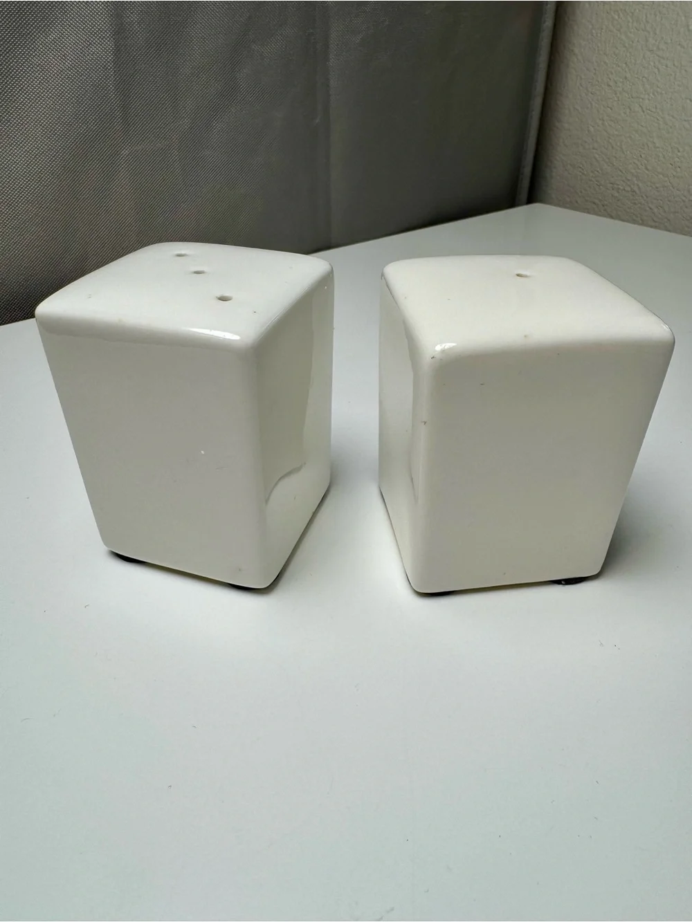 White Ceramic Salt and Pepper Shakers - Modern Square Set